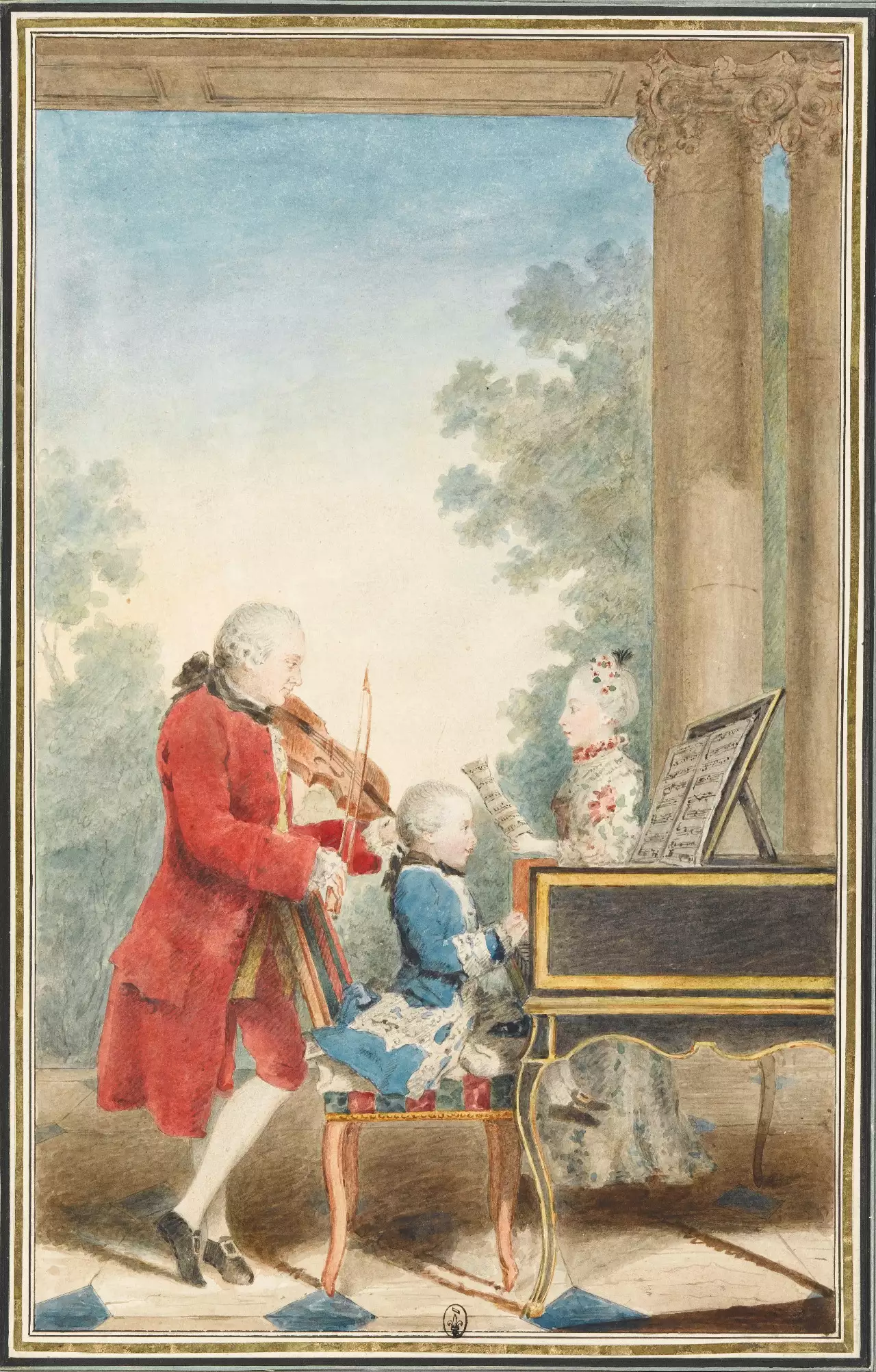 Mozart family portrait by Louis Carrogis de Carmontelle, 1763, Chantilly Musée de Condé